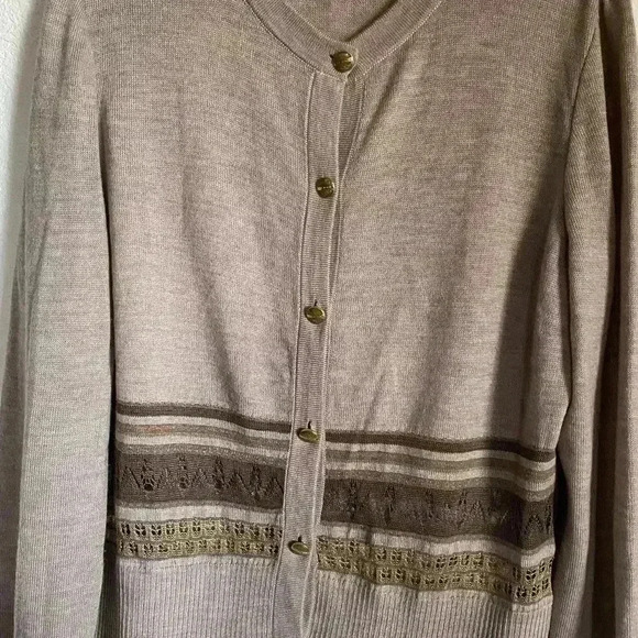 St. John Collection Embellished Ruffle Trim Striped Crew Neck Brown Sweater M - Picture 3 of 14